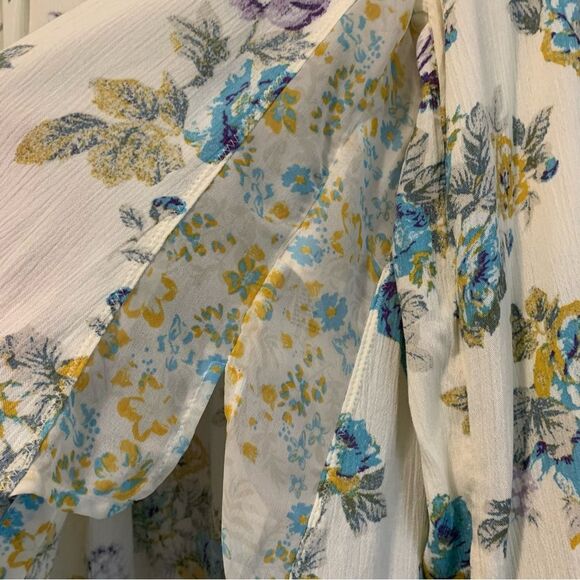 Free People Hold On To Me Cream Blue Floral Long Sleeve Button Down Blouse xs - Picture 4 of 11